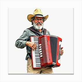 Charming Watercolor Portrait Of An Italian Street Musician Playing The Accordion Canvas Print