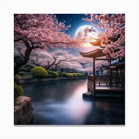 Cherry Blossoms At Night 1 Canvas Print