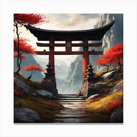 Japanese Gate Landscape Painting (2) Canvas Print