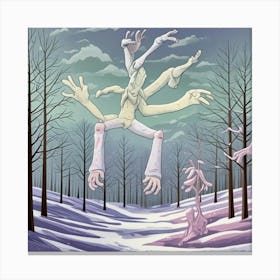 Abstract Winter Alien Reaching Out Cubism Style Canvas Print