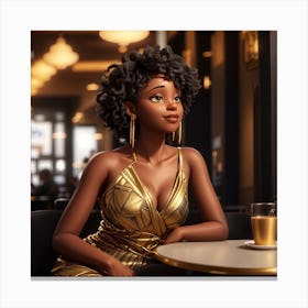 Black Woman In Gold Dress Canvas Print