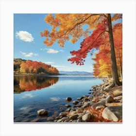 Fall Foliage By The Lake paintings art print Canvas Print