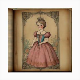 Princess In Pink Dress  -  Junk Journal Canvas Print