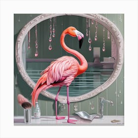 Flamingo In Bathroom Perched On Canvas Print