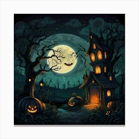 Halloween House At Night Canvas Print