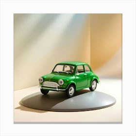 A Vibrant, Bright Green, Miniature Car, No Larger Than A Toy, Sits Atop A Smooth, Grey Asphalt (3) (1) Canvas Print