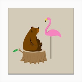 Bear And Flamingo Canvas Print