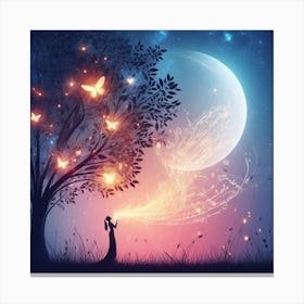 Fairy Tree And Butterflies Canvas Print