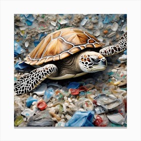 A Turtle is Laying on A Pile of Plastic Canvas Print