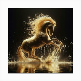 Golden Horse Splashing Water Canvas Print