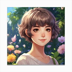 Anime Girl In Flowers Canvas Print