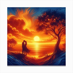 Couple Kissing At Sunset 1 Canvas Print