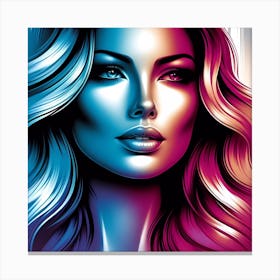 Woman In Blue And Pink Canvas Print