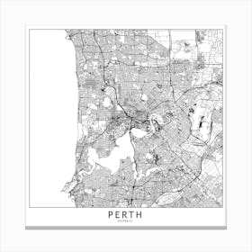 Perth White Map Square Canvas Print