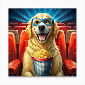 Golden Retriever Dog Wearing 3d Glasses Enjoying A Movie At The Cinema Canvas Print