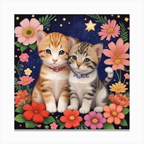 Two Kittens In Flowers4 Canvas Print