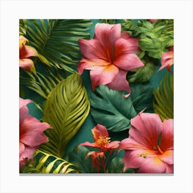 Tropical Leaves And Flowers 2 Canvas Print