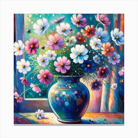 Cosmos Flowers In A Vase 13 Canvas Print