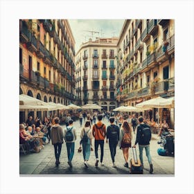 Street Scene In Barcelona Canvas Print