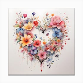 Watercolor Heart Of Flowers Canvas Print
