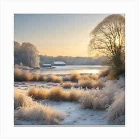 Low Sun across a Frosty Winter Landscape 3 Canvas Print
