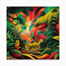 'The Jungle'Create an abstract jungle scene with vibrant, swirling colors and stylized plants and trees. Incorporate geometric shapes to add depth and texture Canvas Print