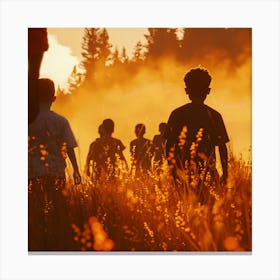 Silhouette Of People In A Field Canvas Print