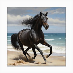 Black Horse On The Beach Canvas Print