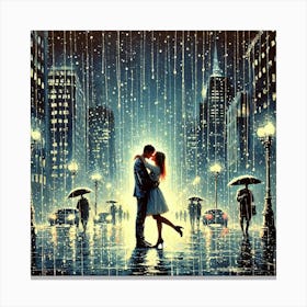 Kissing In The Rain.AI Canvas Print