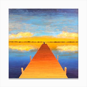 The Pier Man Looking At Sunset Canvas Print