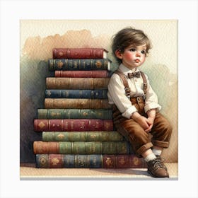 Little Boy Reading Books 1 Canvas Print