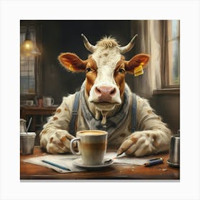 Cow With A Cup Of Coffee 2 Canvas Print