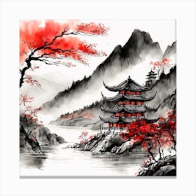Chinese Landscape Mountains Ink Painting (38) Canvas Print