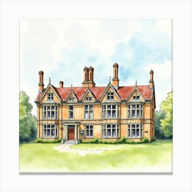 Watercolor Of The Bletchley Park, Capturing Its Historical Significance And Unique Architecture Canvas Print