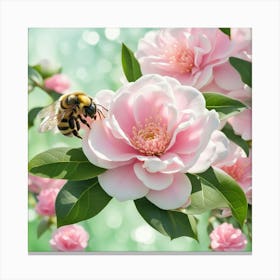 camellia and bee Canvas Print