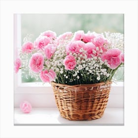 Pink Carnations In A Basket Canvas Print