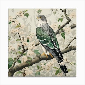 Ohara Koson Inspired Bird Painting Eurasian Sparrowhawk 2 Square Canvas Print