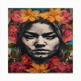 Woman With Flowers On Her Head Canvas Print