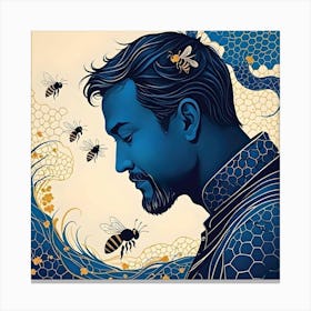 The Beekeeper, Blue, Yellow and Light Beige Canvas Print