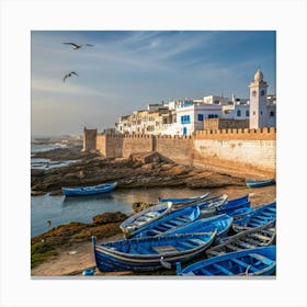 Blue Fishing Boats On The Beach Canvas Print