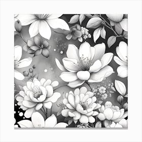 Black And White Flowers Monochromatic 2 Canvas Print