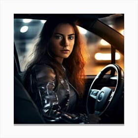 Girl Starting Security Isolated Dashboard Press Lock Control Car Circle Stop Ignition Sa (1) Canvas Print