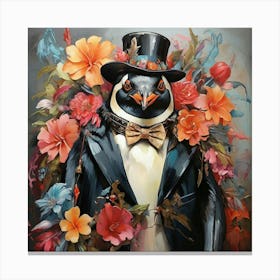 Penguin With Flowers art print 1 Canvas Print