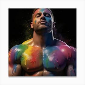 muscular male torso covered in Rainbow Body Paint Canvas Print