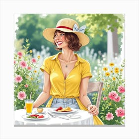 French Lady At A Summer Garden Party, Watercolor With Bright, Cheerful Hues 1 Canvas Print