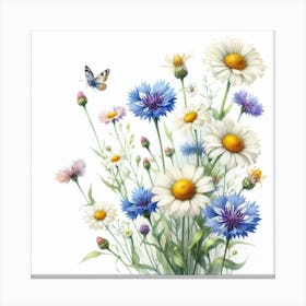 Flowers of chamomile and cornflower Canvas Print