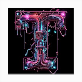 Letter T made of glowing circuits Canvas Print