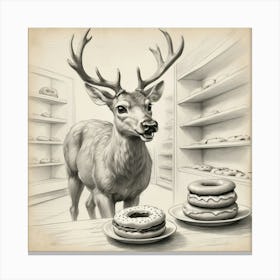 Deer In A Donut Shop Canvas Print