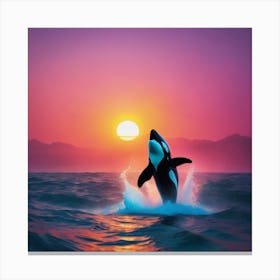 Orca Whale Jumping At Sunset Canvas Print