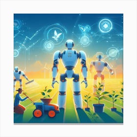 Robots In The Field 2 Canvas Print